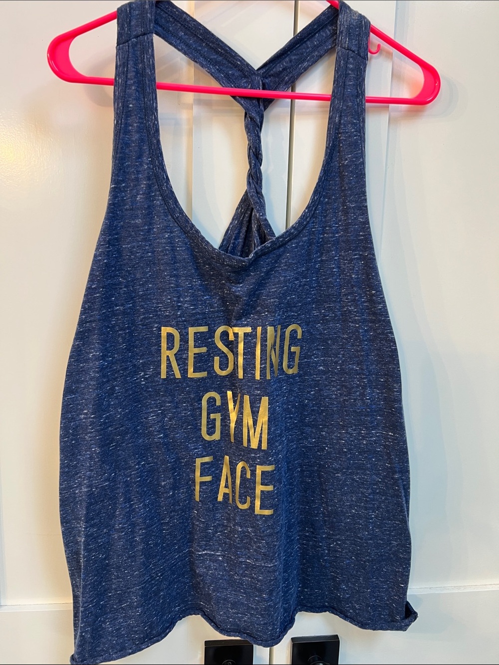 District Heathered Navy Blue Tank with Red Logo Tag